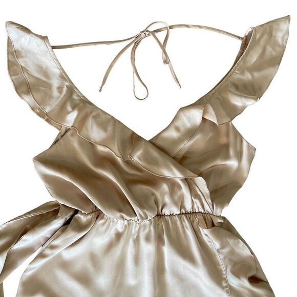 Show Me Your Mumu Samantha Ruffle Wrap Dress in Champagne Luxe Satin NEW Small - Picture 15 of 16